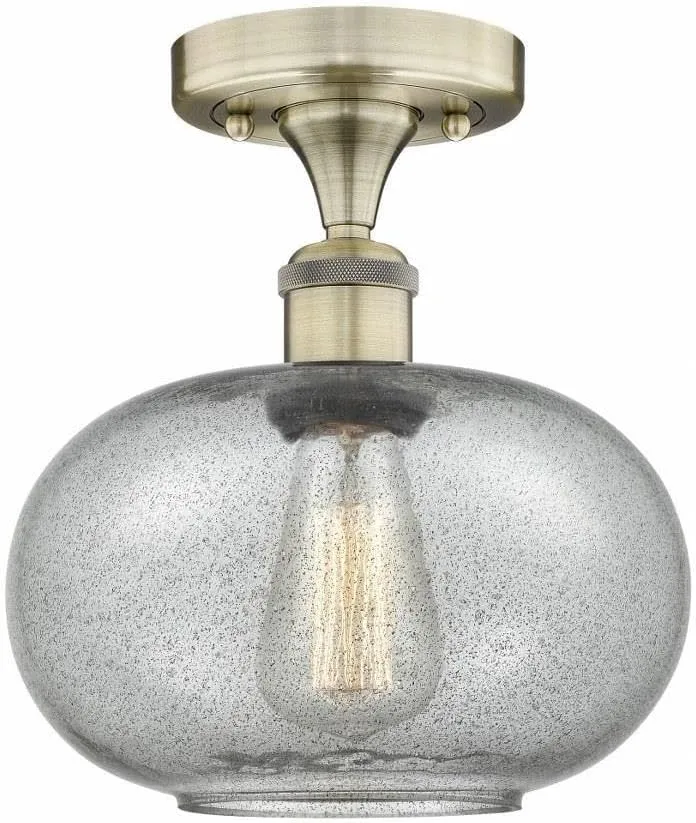 Innovations Lighting Gorham - 1 Light Semi-Flush Mount in Industrial Style-10.75 Inches Tall and 9.5 Inches Wide-Antique Brass Finish-Charcoa