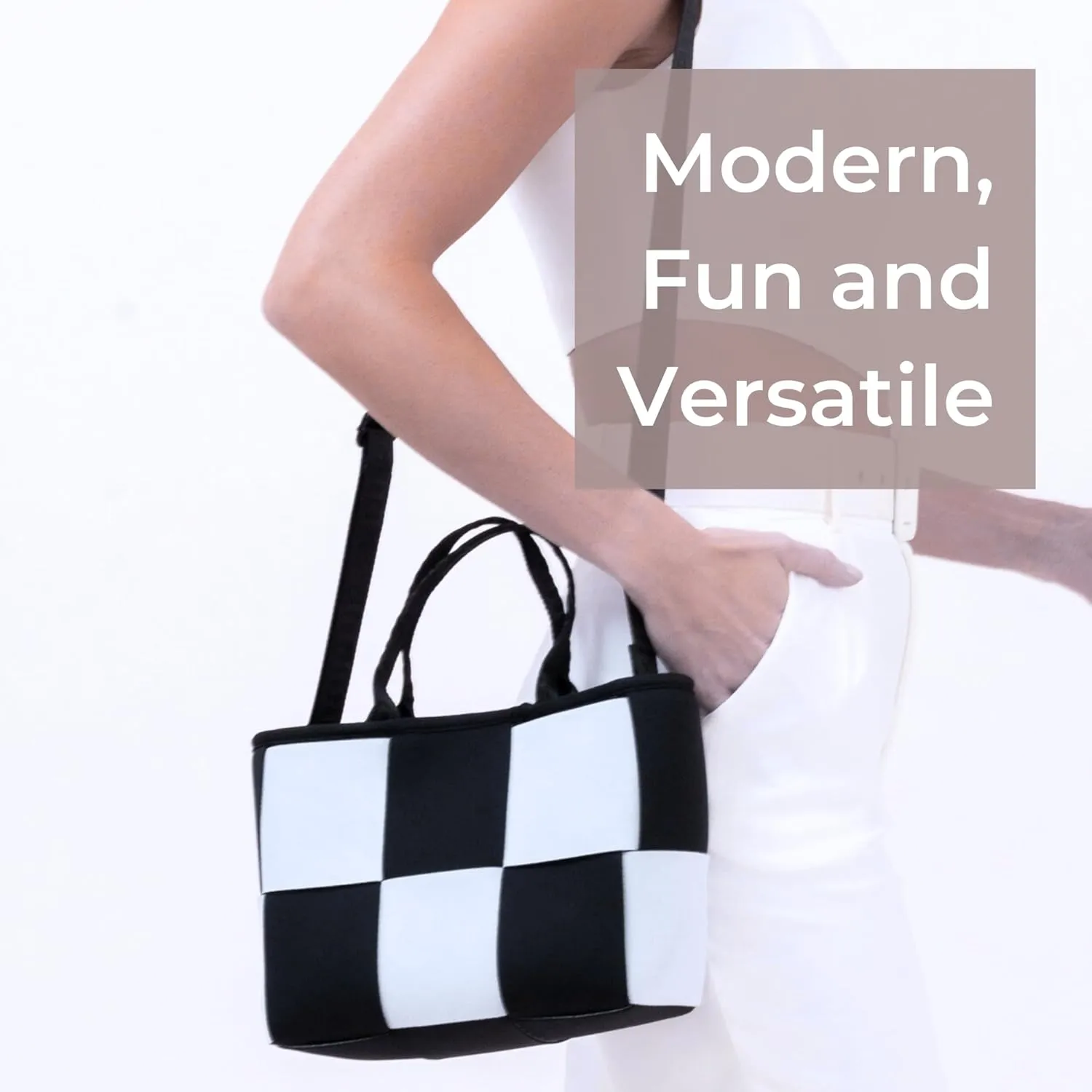 Interwoven Neoprene Mini Tote Bag for Women- Spacious, Lightweight Crossbody Purse – Shoulder Strap, Interior Pocket