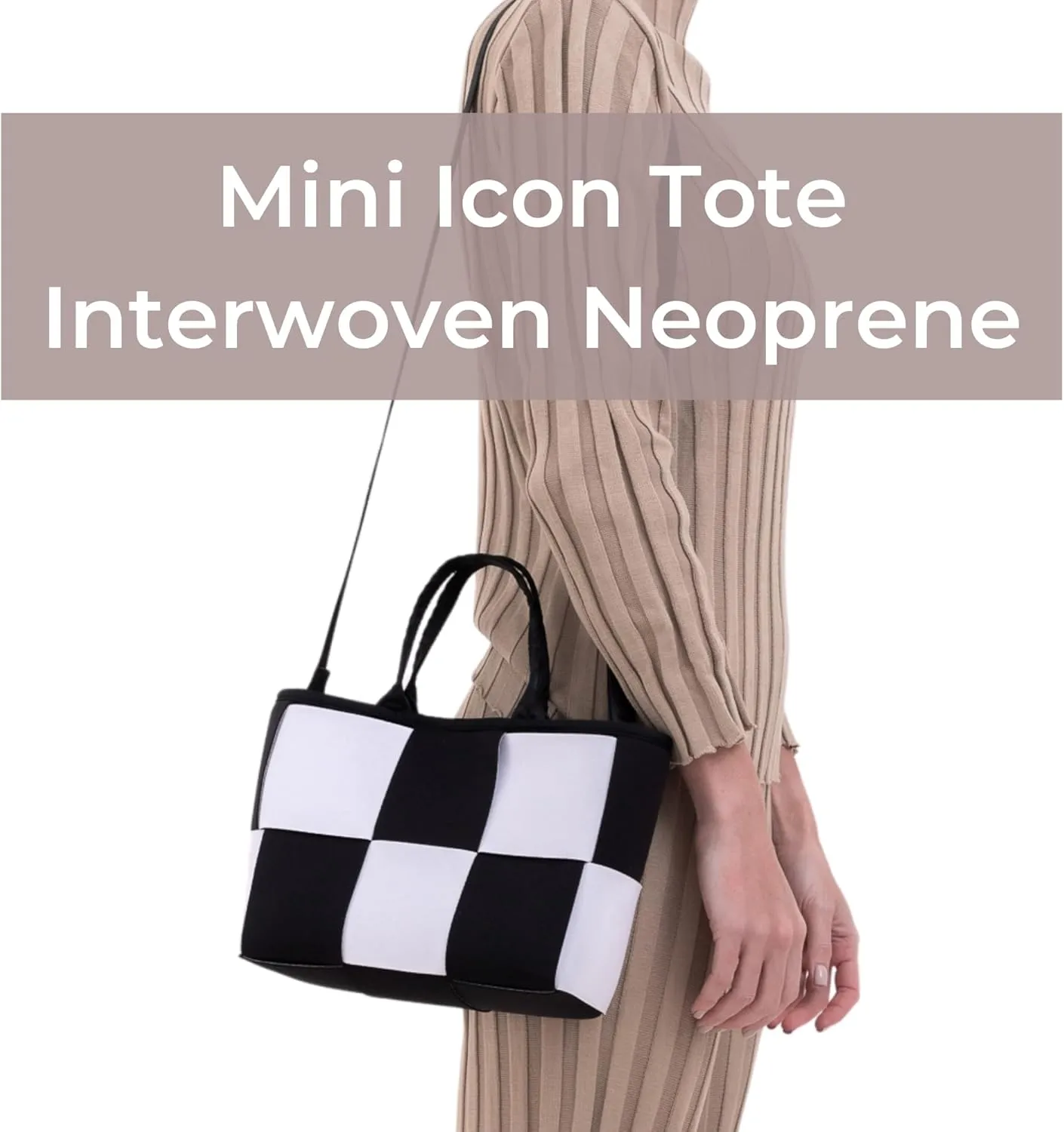 Interwoven Neoprene Mini Tote Bag for Women- Spacious, Lightweight Crossbody Purse – Shoulder Strap, Interior Pocket