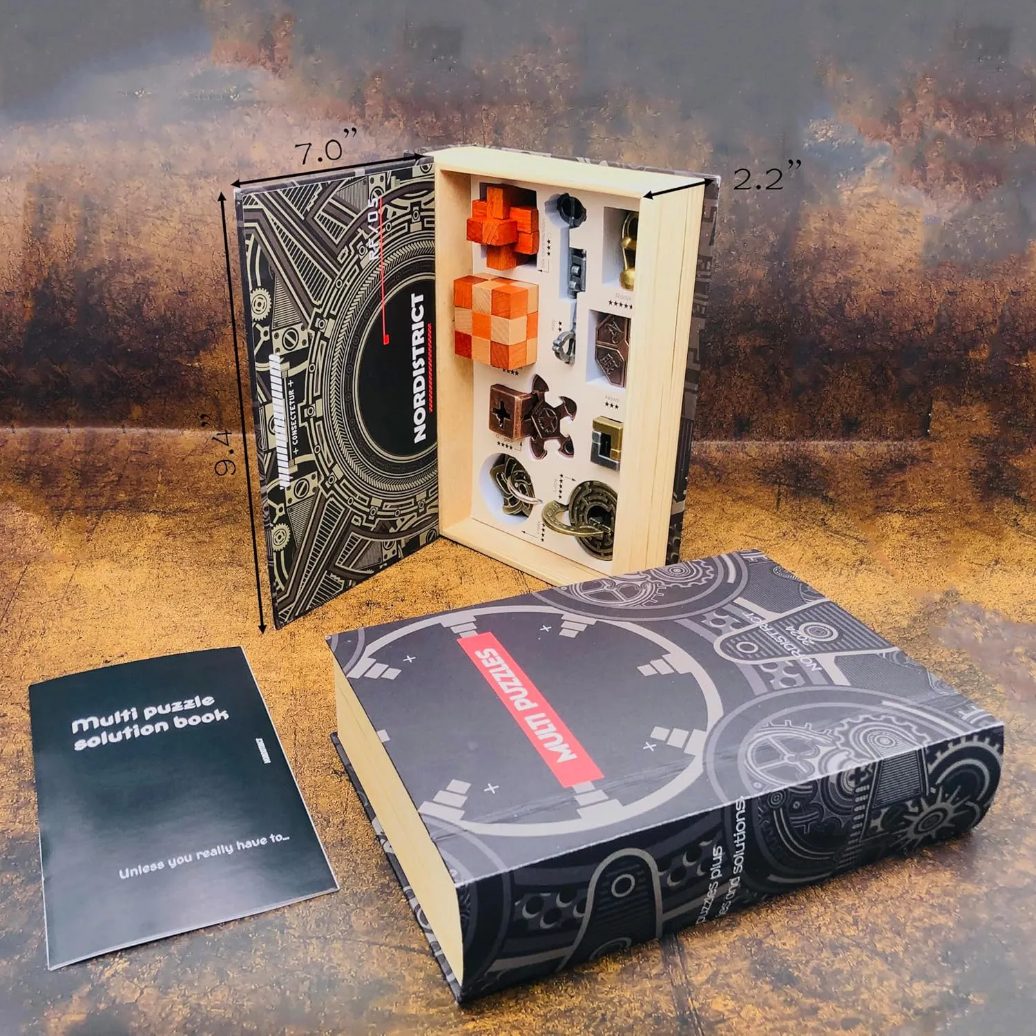 IQ Challenge Puzzles - Metal & Wooden Mechanical Puzzle Box Set 9PCS, 3D Brain Teaser Games for Adults & Teens, Handheld Decryption Lock Toys