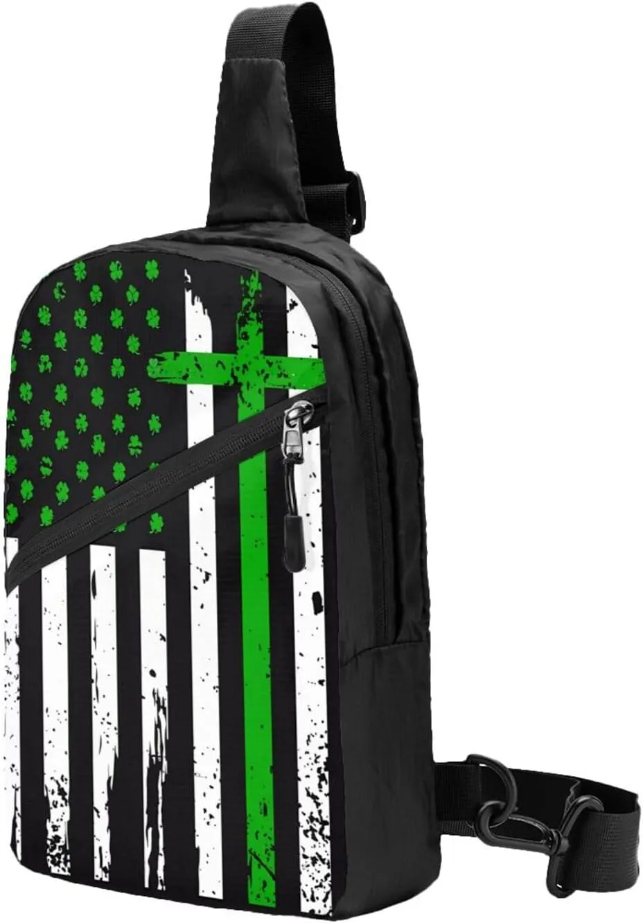 Irish American Flag Ireland Flag St Patrick's Day Portable Sling Bags Packable Crossbody Bag Foldable Sport Daypack Reusable Shoulder Backpack Diagonally Chest Bag for Workout Travel