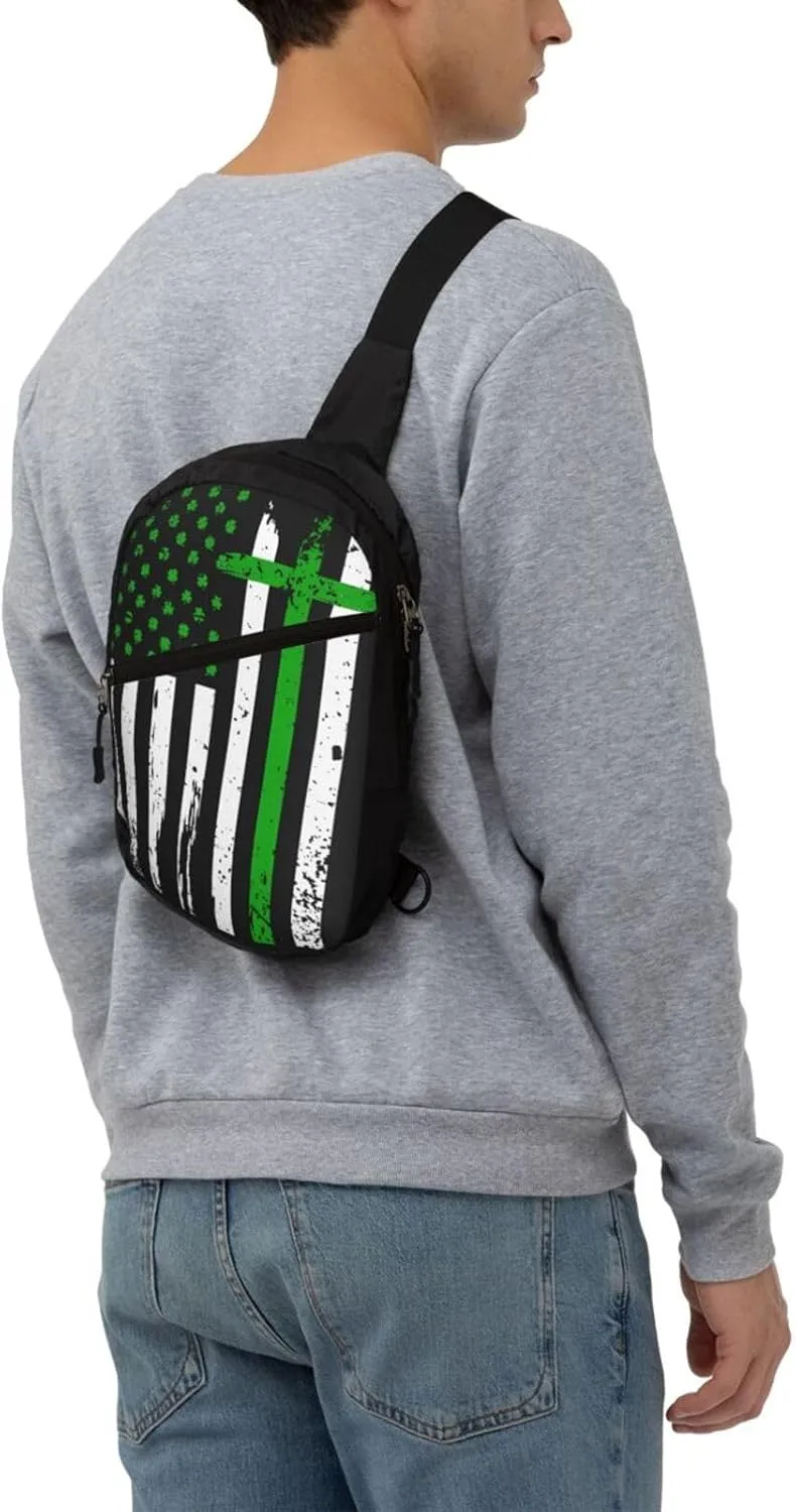 Irish American Flag Ireland Flag St Patrick's Day Portable Sling Bags Packable Crossbody Bag Foldable Sport Daypack Reusable Shoulder Backpack Diagonally Chest Bag for Workout Travel