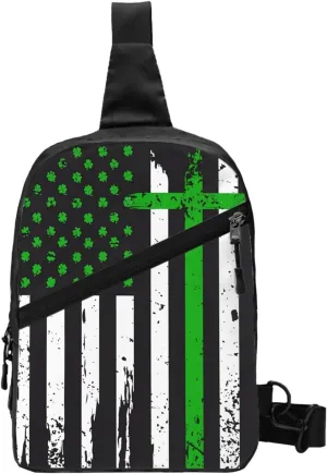Irish American Flag Ireland Flag St Patrick's Day Portable Sling Bags Packable Crossbody Bag Foldable Sport Daypack Reusable Shoulder Backpack Diagonally Chest Bag for Workout Travel