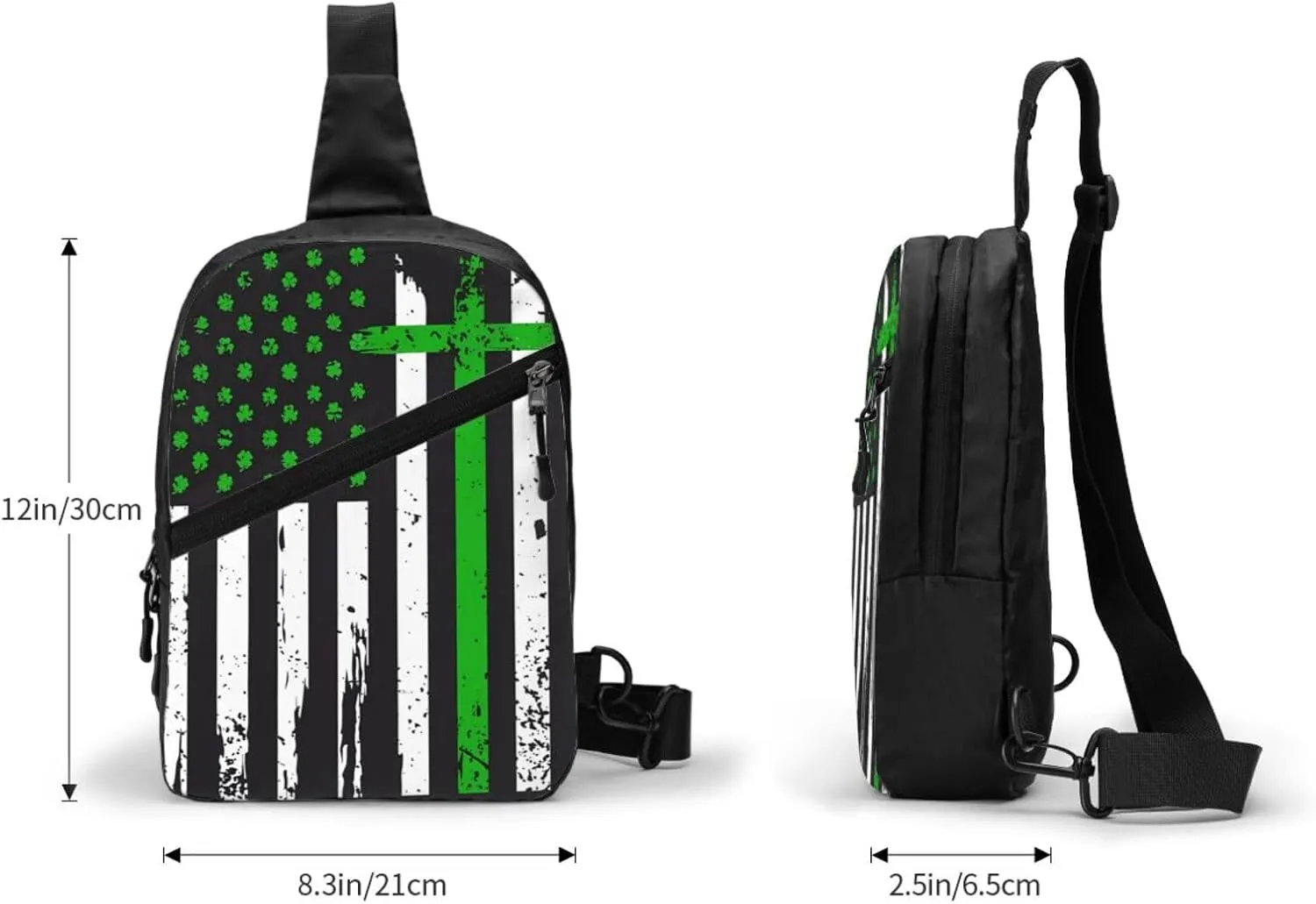 Irish American Flag Ireland Flag St Patrick's Day Portable Sling Bags Packable Crossbody Bag Foldable Sport Daypack Reusable Shoulder Backpack Diagonally Chest Bag for Workout Travel
