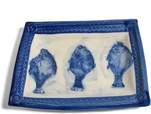 Island Fish Serving Tray by Holman Pottery, Blue/White, Handmade in The USA