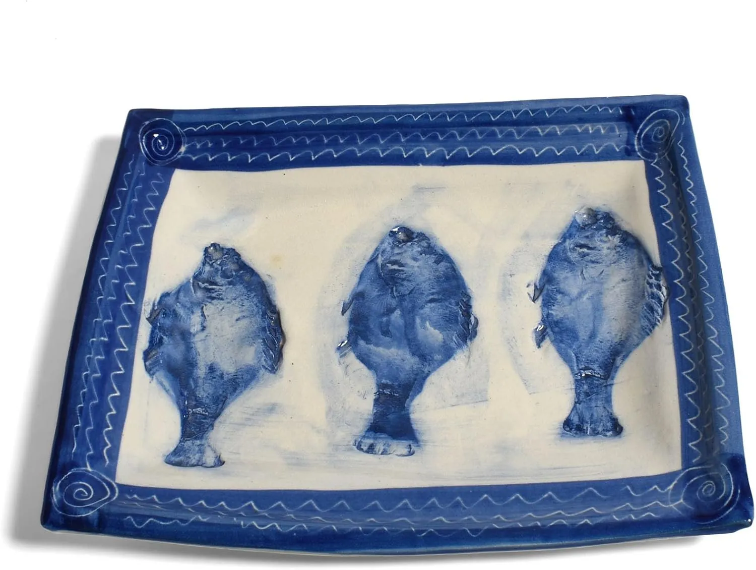 Island Fish Serving Tray by Holman Pottery, Blue/White, Handmade in The USA