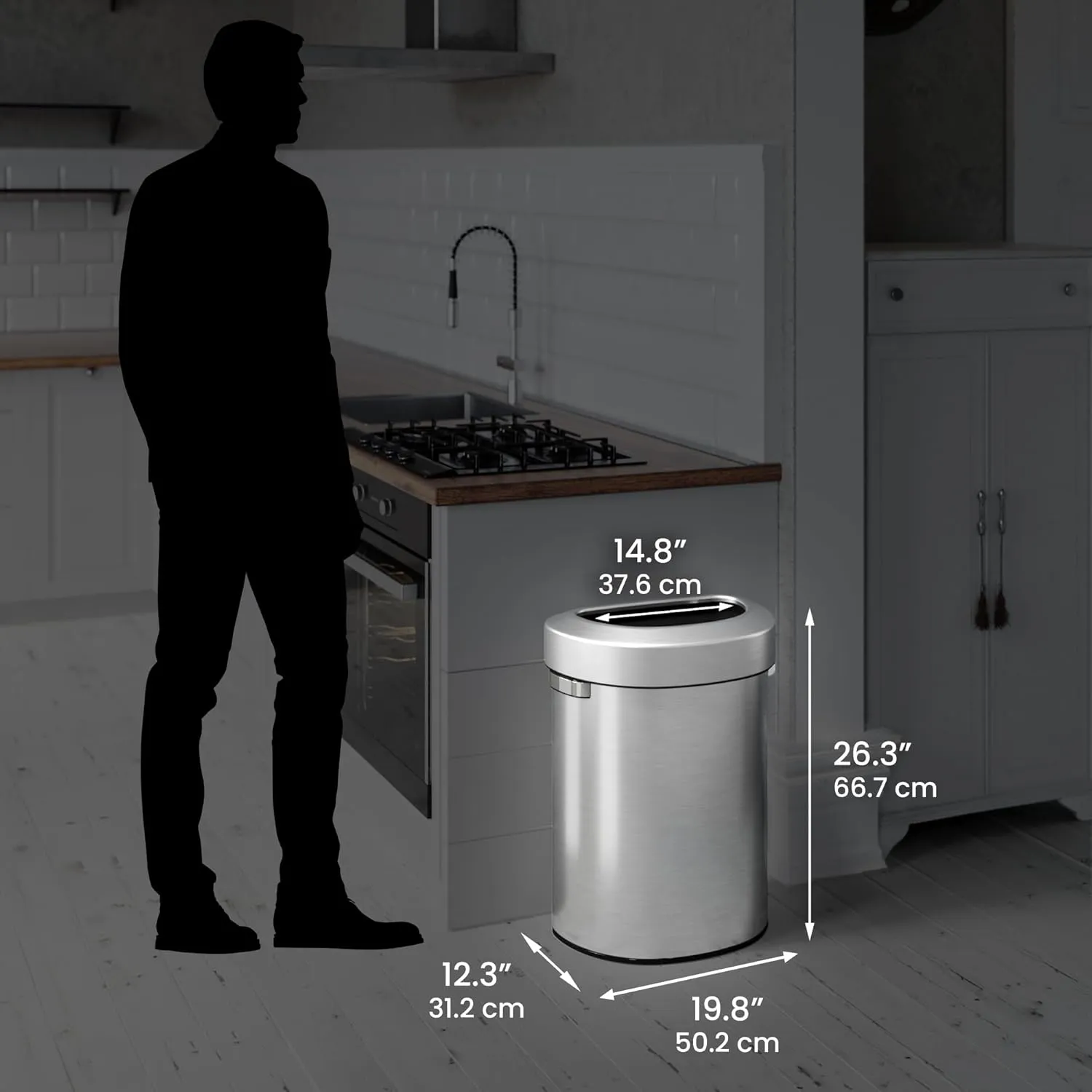 iTouchless 18 Gallon Semi-Round Stainless Steel Open Top Trash Can and Recycle Bin, 68 Liter, Slim and Space-Saving Design for Home, Office, Kitchen, Restaurant, Restroom, Large Capacity
