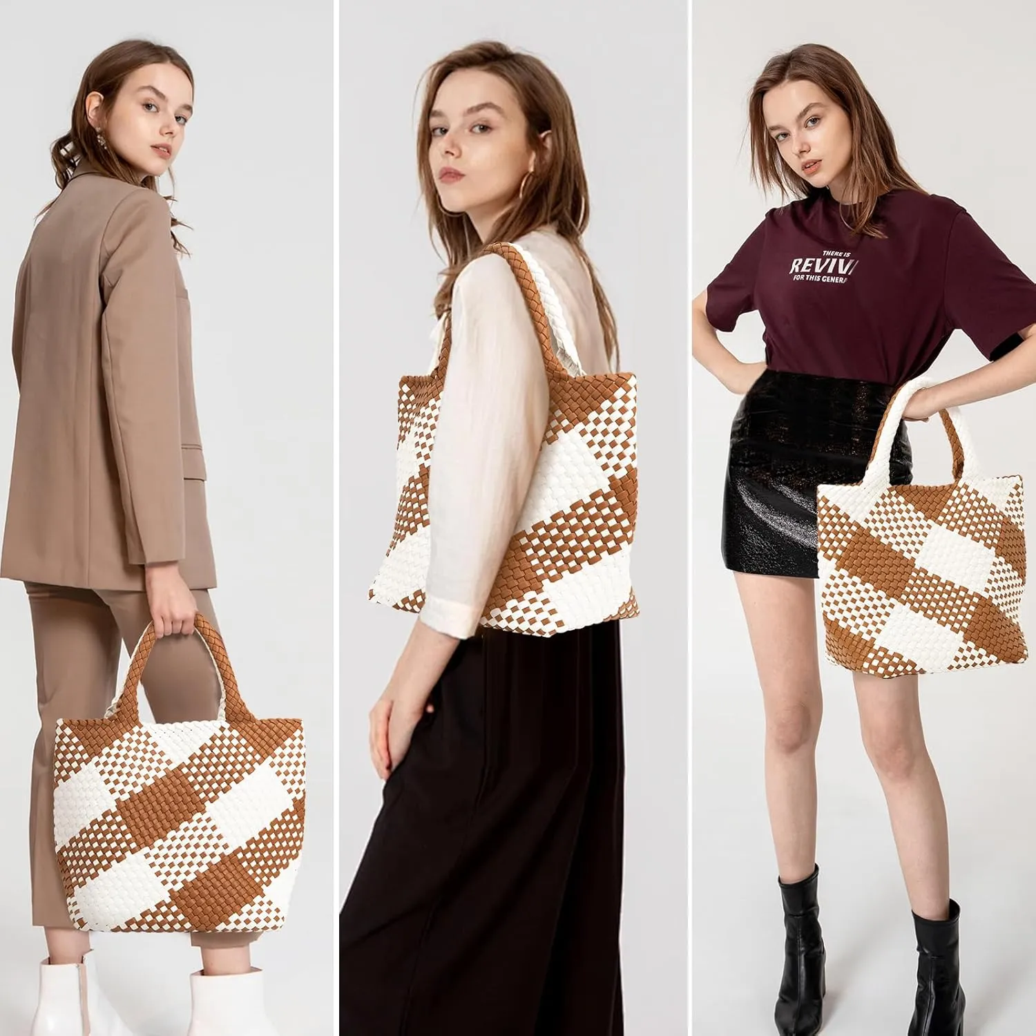 IwIeIaIrI Woven Tote Bag for Women Vegan Leather Hand-Woven Tote Handbag