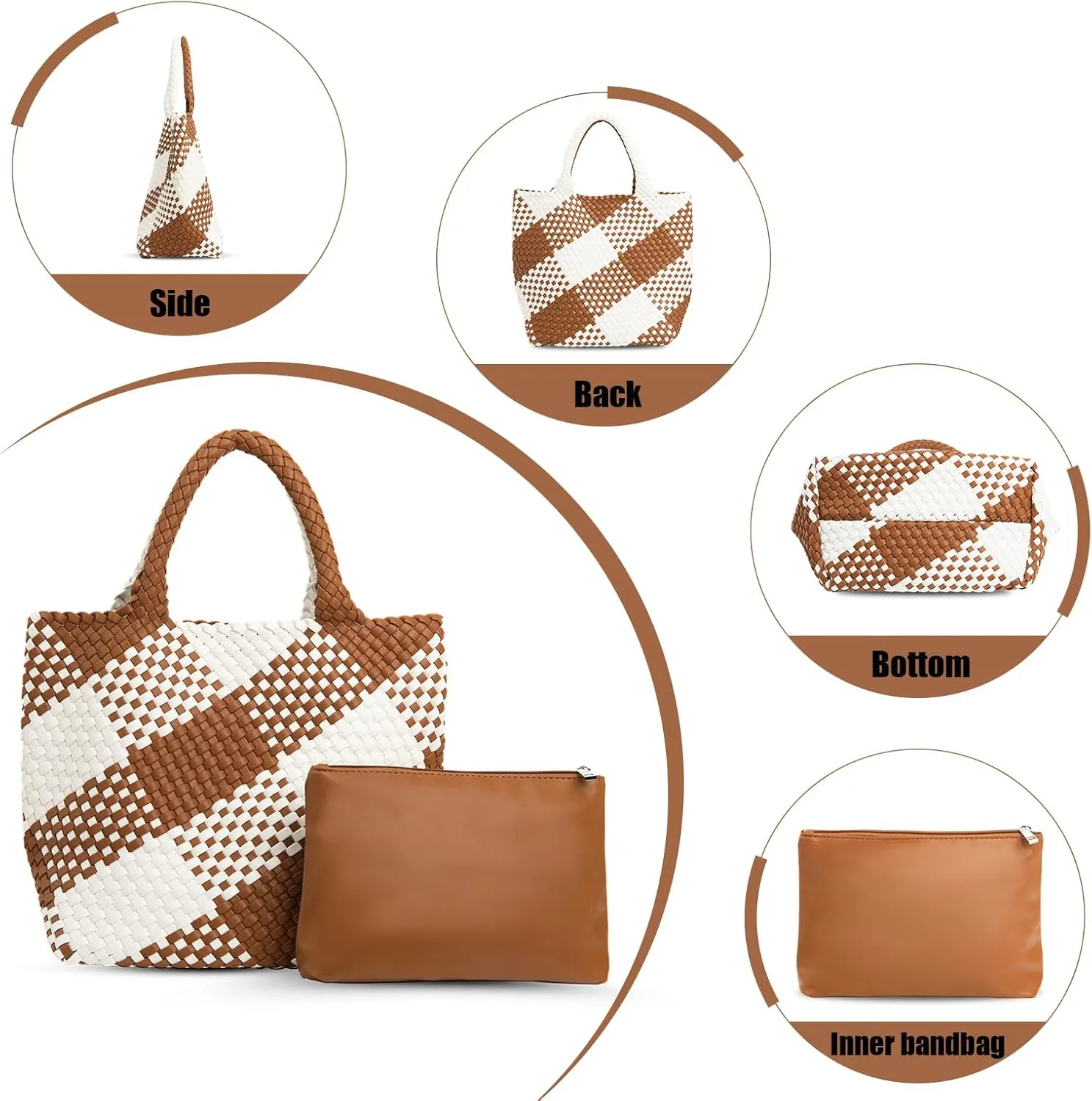 IwIeIaIrI Woven Tote Bag for Women Vegan Leather Hand-Woven Tote Handbag