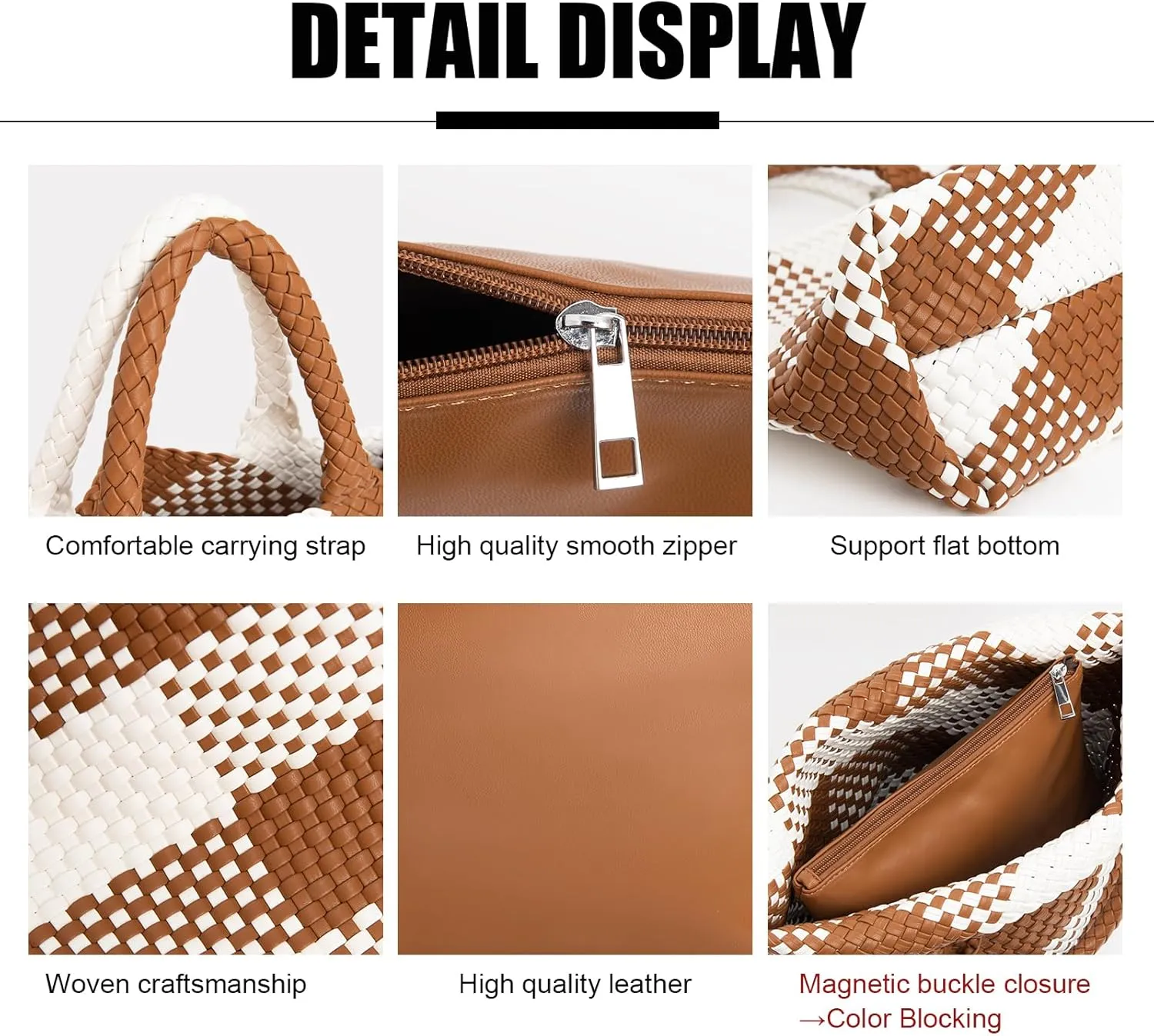IwIeIaIrI Woven Tote Bag for Women Vegan Leather Hand-Woven Tote Handbag