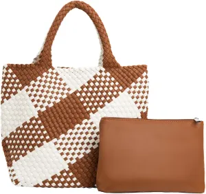 IwIeIaIrI Woven Tote Bag for Women Vegan Leather Hand-Woven Tote Handbag