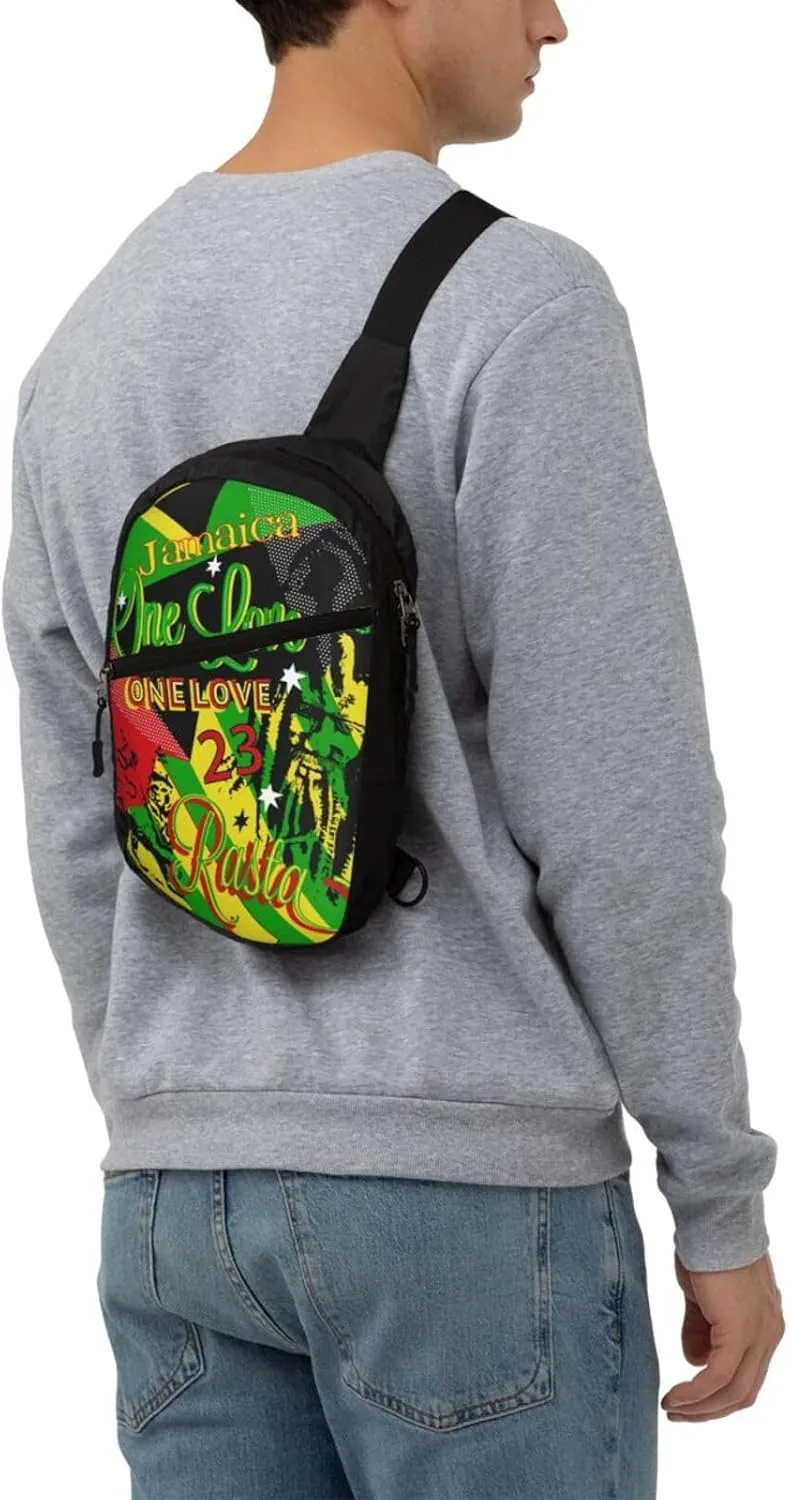 Jamaican Rasta One Loves Party Portable Sling Bags Packable Crossbody Bag Foldable Sport Daypack Reusable Shoulder Backpack Diagonally Chest Bag for Workout Travel