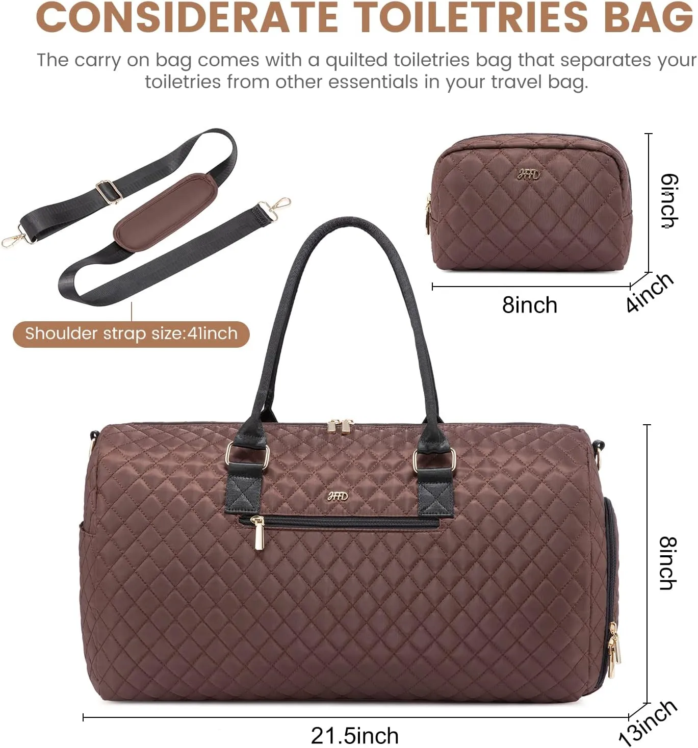 JFFD Travel Duffle, Weekender Bag for Women, Carry On Overnight with Shoe Compartment, Gym Duffel with Wet Pocket, Mommy Hospital Bag for Labor and Delivery