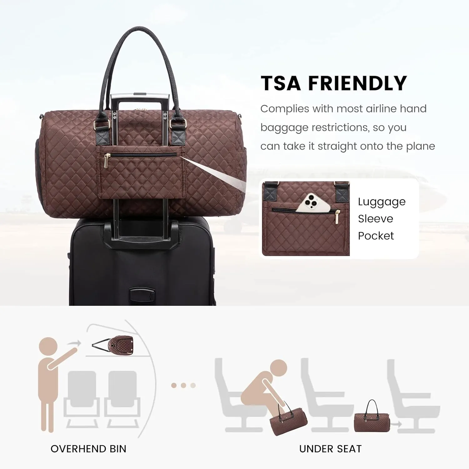 JFFD Travel Duffle, Weekender Bag for Women, Carry On Overnight with Shoe Compartment, Gym Duffel with Wet Pocket, Mommy Hospital Bag for Labor and Delivery