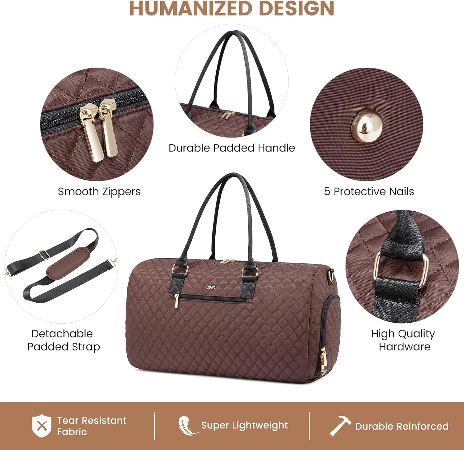 JFFD Travel Duffle, Weekender Bag for Women, Carry On Overnight with Shoe Compartment, Gym Duffel with Wet Pocket, Mommy Hospital Bag for Labor and Delivery