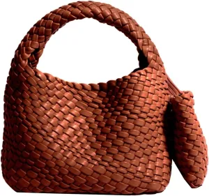 JINMANXUE Fashion Handbag for Women, Woven Tote Bucket Composite Bag, Knitting Chain Crossbody Shoulder Purse