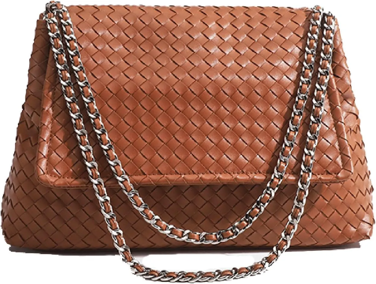 JINMANXUE Woven Bag for Women Vegan Leather Tote Bag Summer Beach Handbag Purse Retro Handmade Travel Shoulder Bag