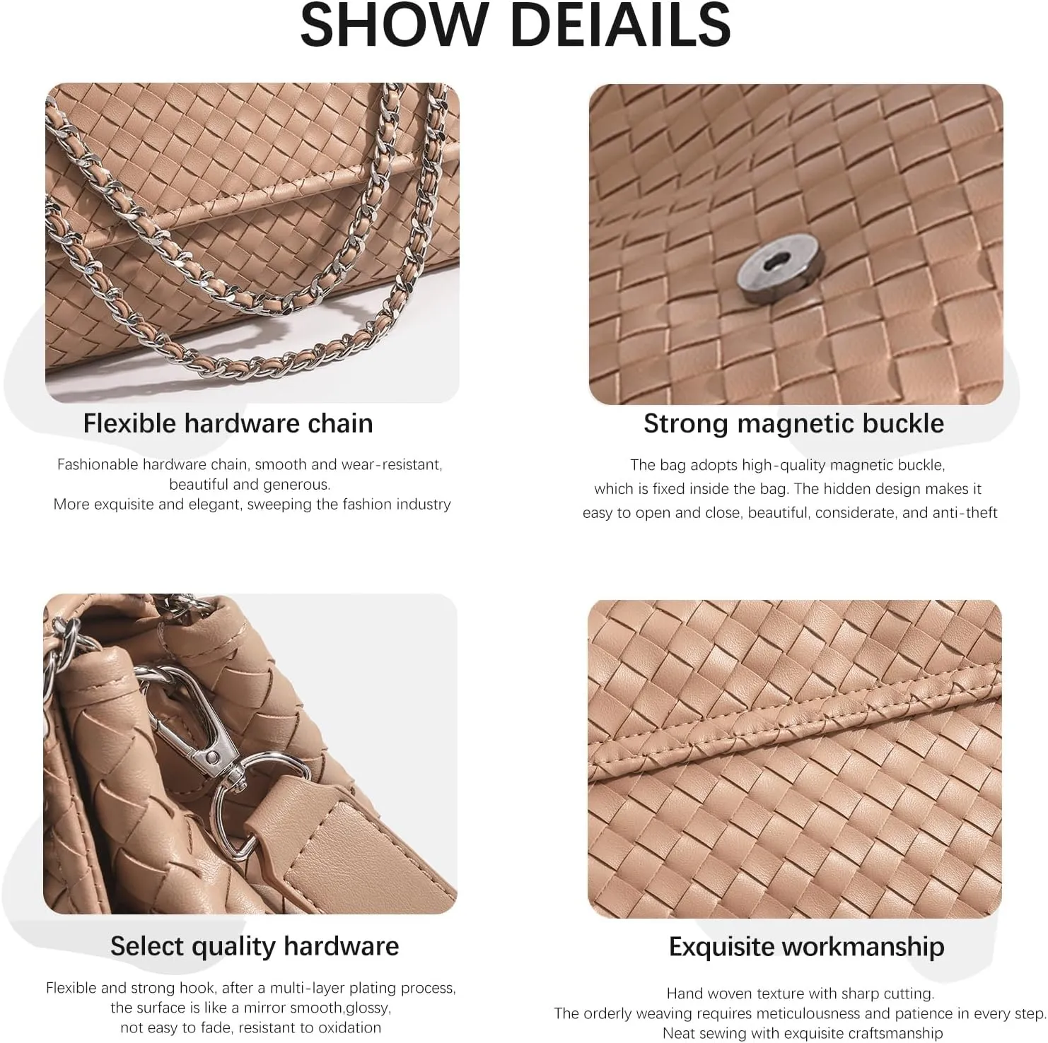 JINMANXUE Woven Bag for Women Vegan Leather Tote Bag Summer Beach Handbag Purse Retro Handmade Travel Shoulder Bag