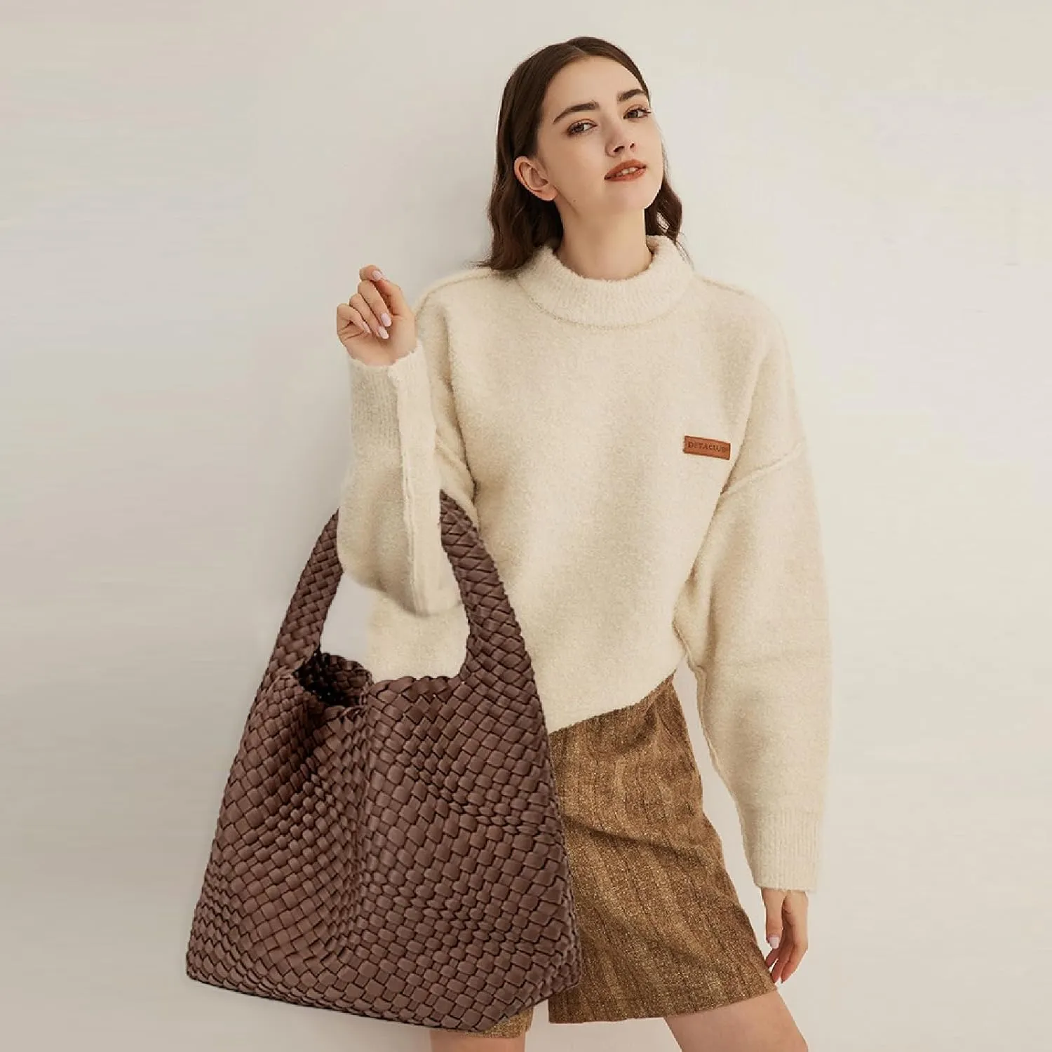 JINMANXUE Woven Purse for Women, Neoprene Top-handle Shoulder Bag, Hobo Tote, Travel Handbag, Wrist Bag For Work Shopping