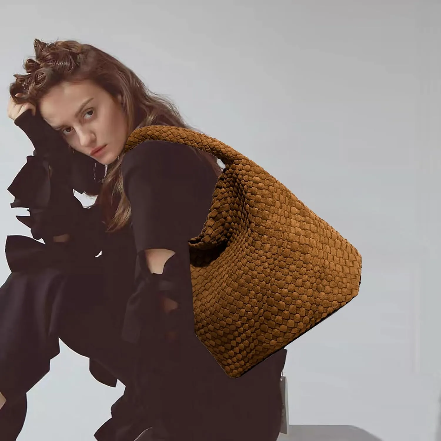 JINMANXUE Woven Purse for Women, Neoprene Top-handle Shoulder Bag, Hobo Tote, Travel Handbag, Wrist Bag For Work Shopping
