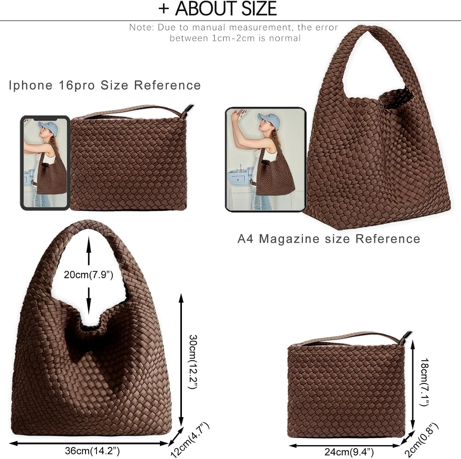 JINMANXUE Woven Purse for Women, Neoprene Top-handle Shoulder Bag, Hobo Tote, Travel Handbag, Wrist Bag For Work Shopping