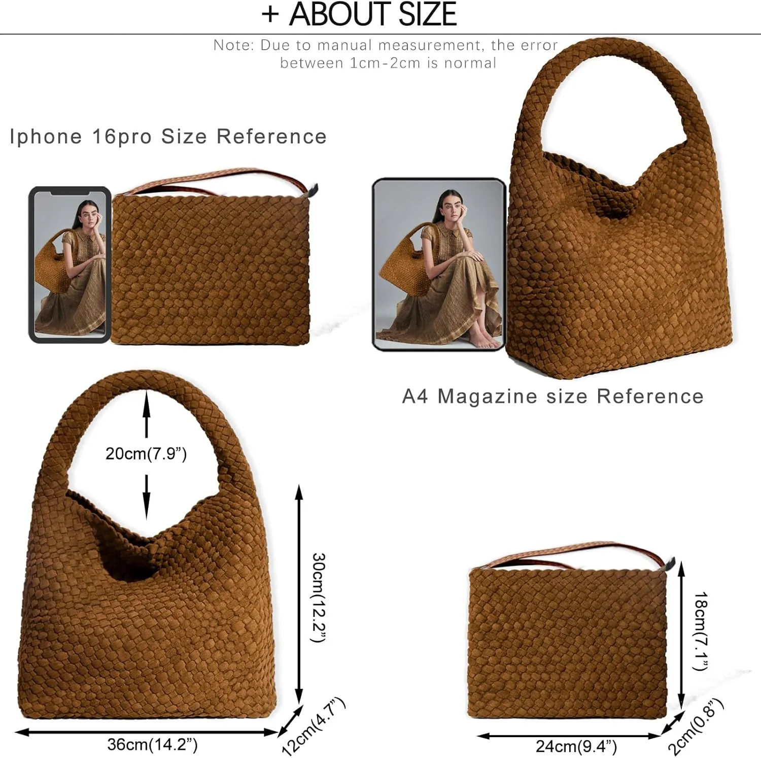 JINMANXUE Woven Purse for Women, Neoprene Top-handle Shoulder Bag, Hobo Tote, Travel Handbag, Wrist Bag For Work Shopping