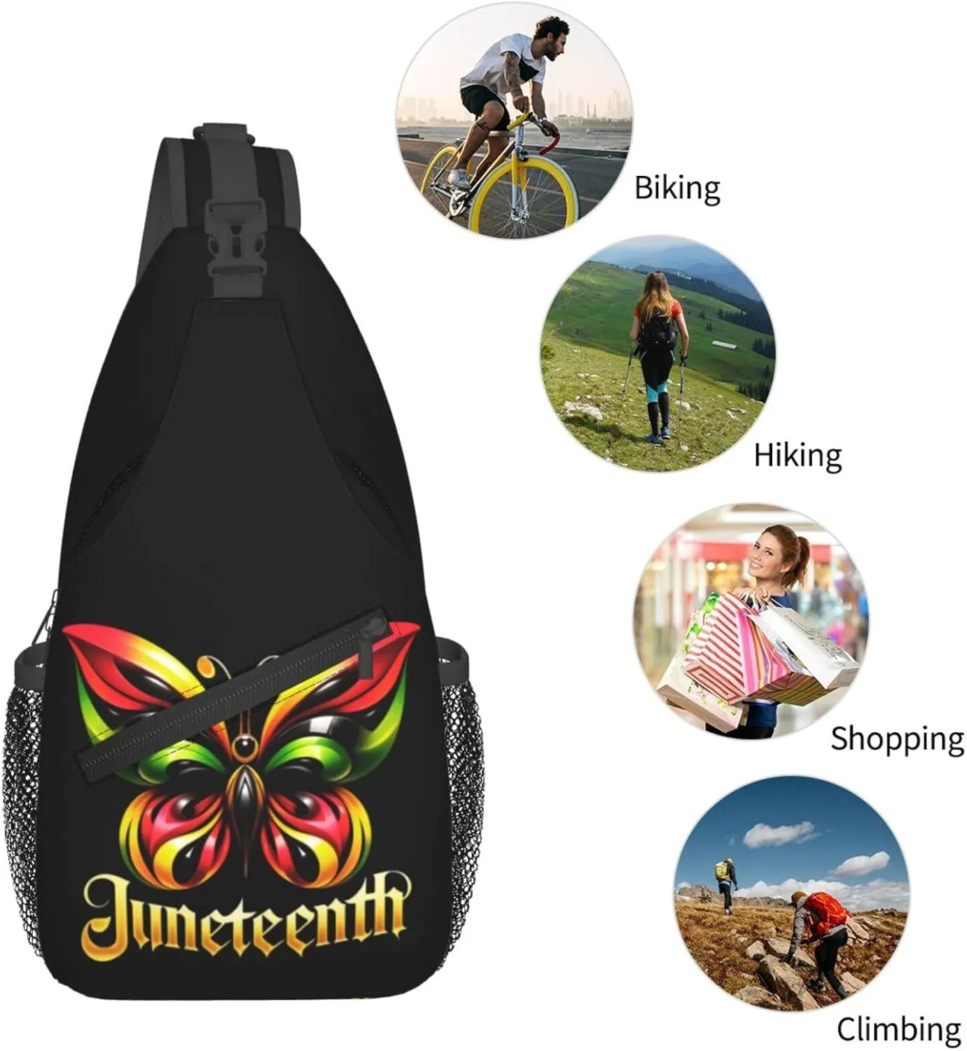 Juneteenth Breaking Every Chain Since 1865 Crossbody Bag Adjustable Sling Bag Chest Bags Travel Shoulder Backpack