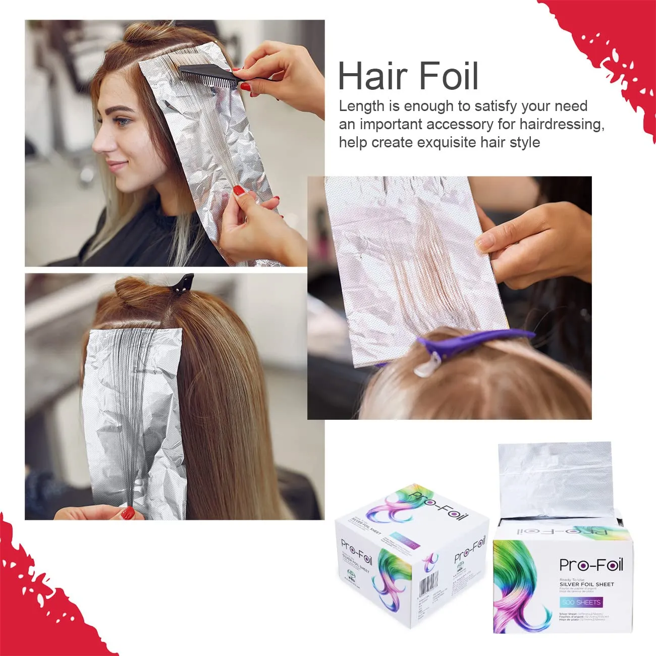 Just Home Pop Up Hair Highlighting Foils | Pre – Cut Aluminium Sheets for Bleaching, Highlighting, Color, Lightening | Ready to Use Silver Sheets | Pack of 6 (3000 Sheets)