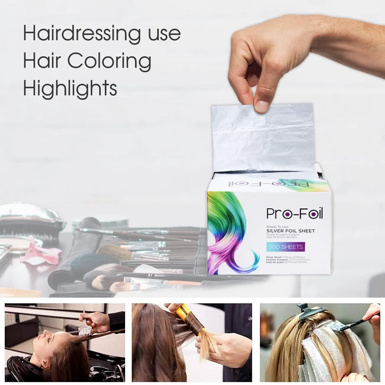 Just Home Pop Up Hair Highlighting Foils | Pre – Cut Aluminium Sheets for Bleaching, Highlighting, Color, Lightening | Ready to Use Silver Sheets | Pack of 6 (3000 Sheets)