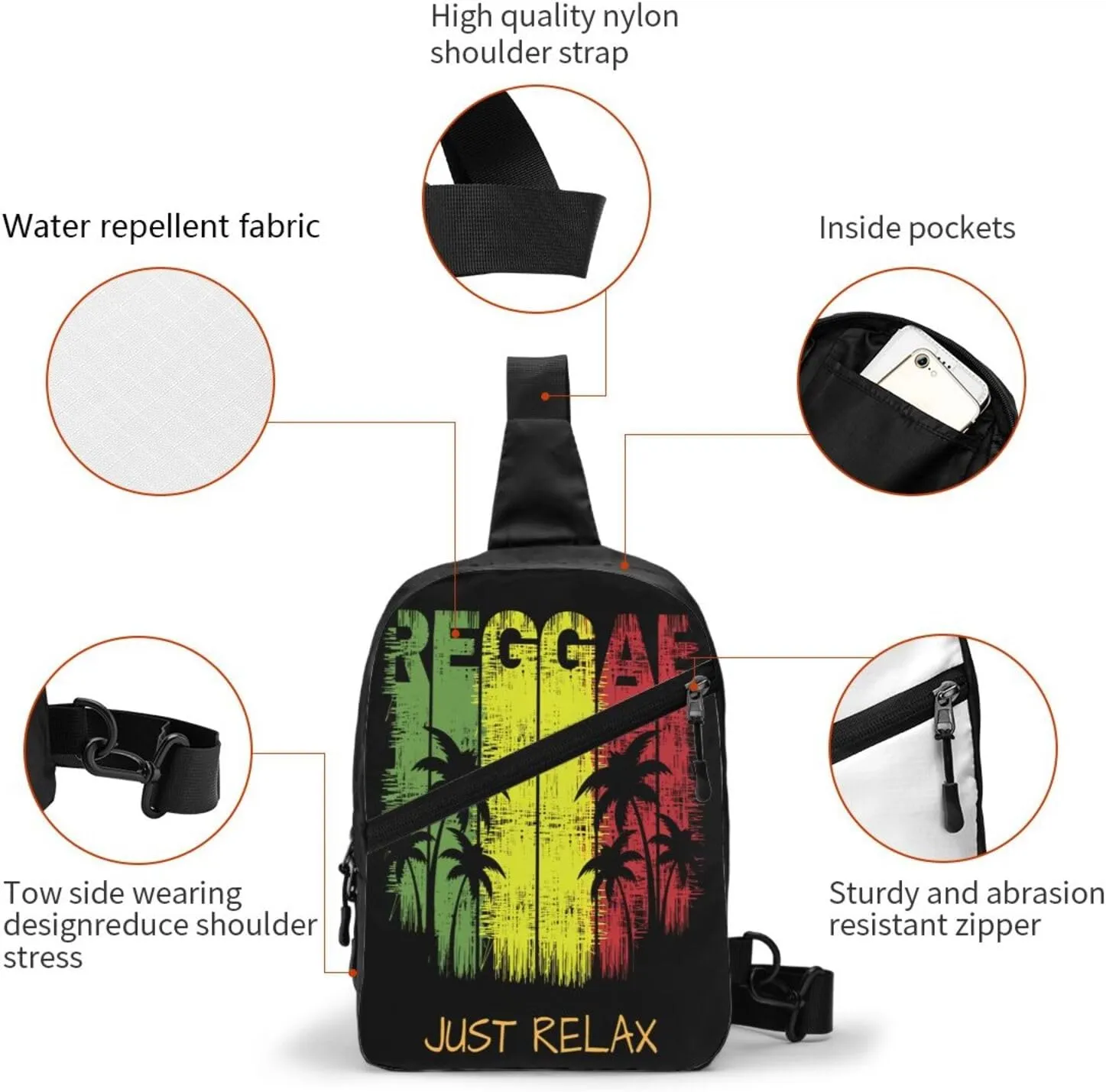 Just Relax Reggae Portable Sling Bags Packable Crossbody Bag Foldable Sport Daypack Reusable Shoulder Backpack Diagonally Chest Bag for Workout Travel