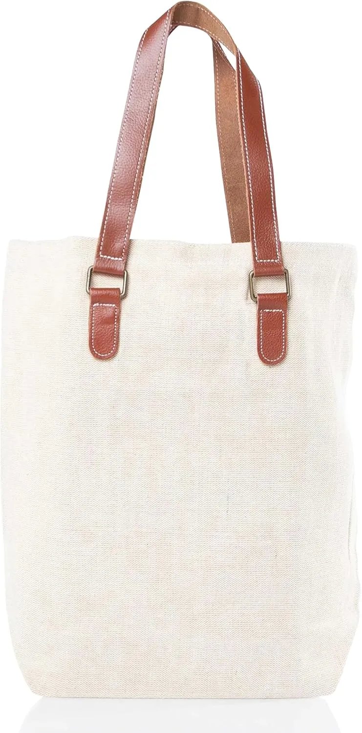 Jute & Canvas Tote: An Ultra-Stylish Open-Top Tote with Cotton Webbed Handles and Interior Brass Clip