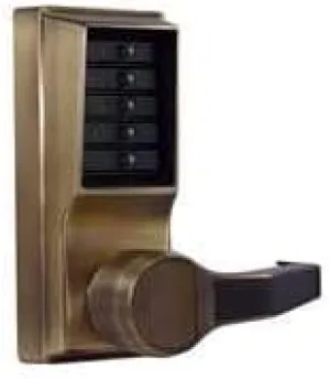 Kaba Simplex L1000 Series Metal Mechanical Pushbutton Cylindrical Lock with Lever, No Key Override, 13mm Throw Latch, Floating Face Plate, 70mm Backset, Antique Brass Finish, Right Hand