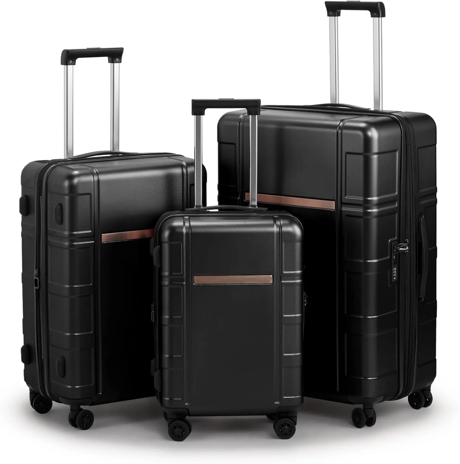 Karl home Luggage Expandable 3 Piece Set Suitcase PC ABS Hard-Sell with TSA Lock Spinner Wheels 20in 24in 28in Travel Rolling Carry on Woman/Men Black