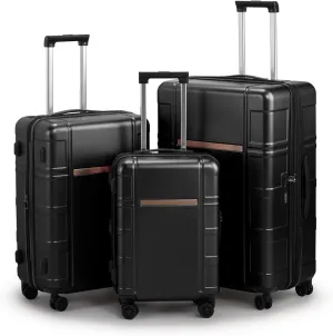Karl home Luggage Expandable 3 Piece Set Suitcase PC ABS Hard-Sell with TSA Lock Spinner Wheels 20in 24in 28in Travel Rolling Carry on Woman/Men Black