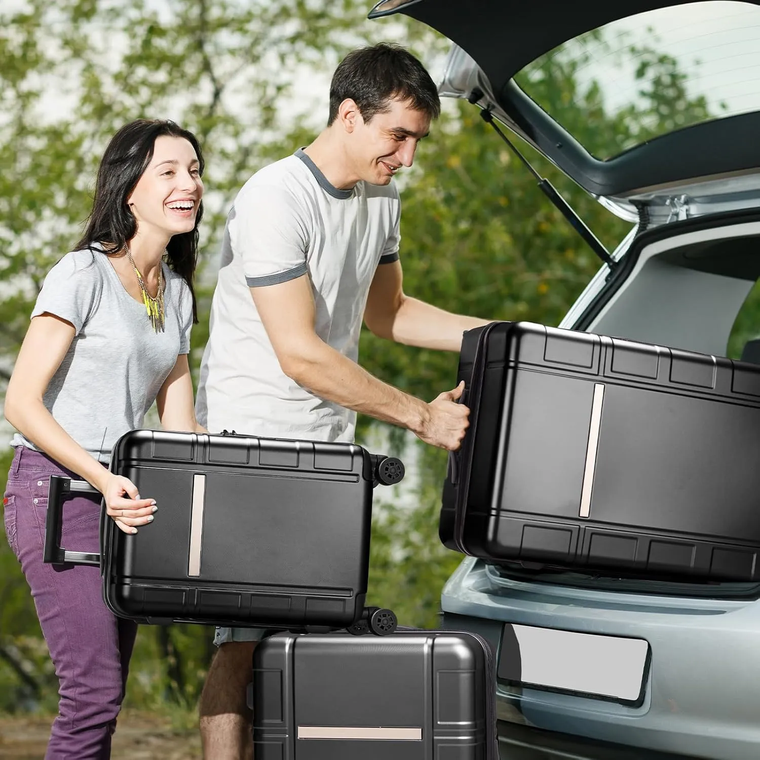 Karl home Luggage Expandable 3 Piece Set Suitcase PC ABS Hard-Sell with TSA Lock Spinner Wheels 20in 24in 28in Travel Rolling Carry on Woman/Men Black