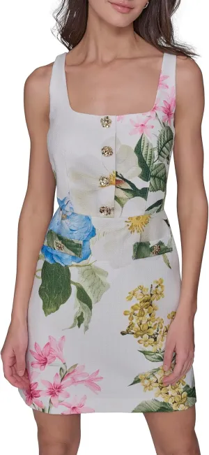 Karl Lagerfeld Paris Women's Sleeveless Square Neck Tweed A-line Mini Dress