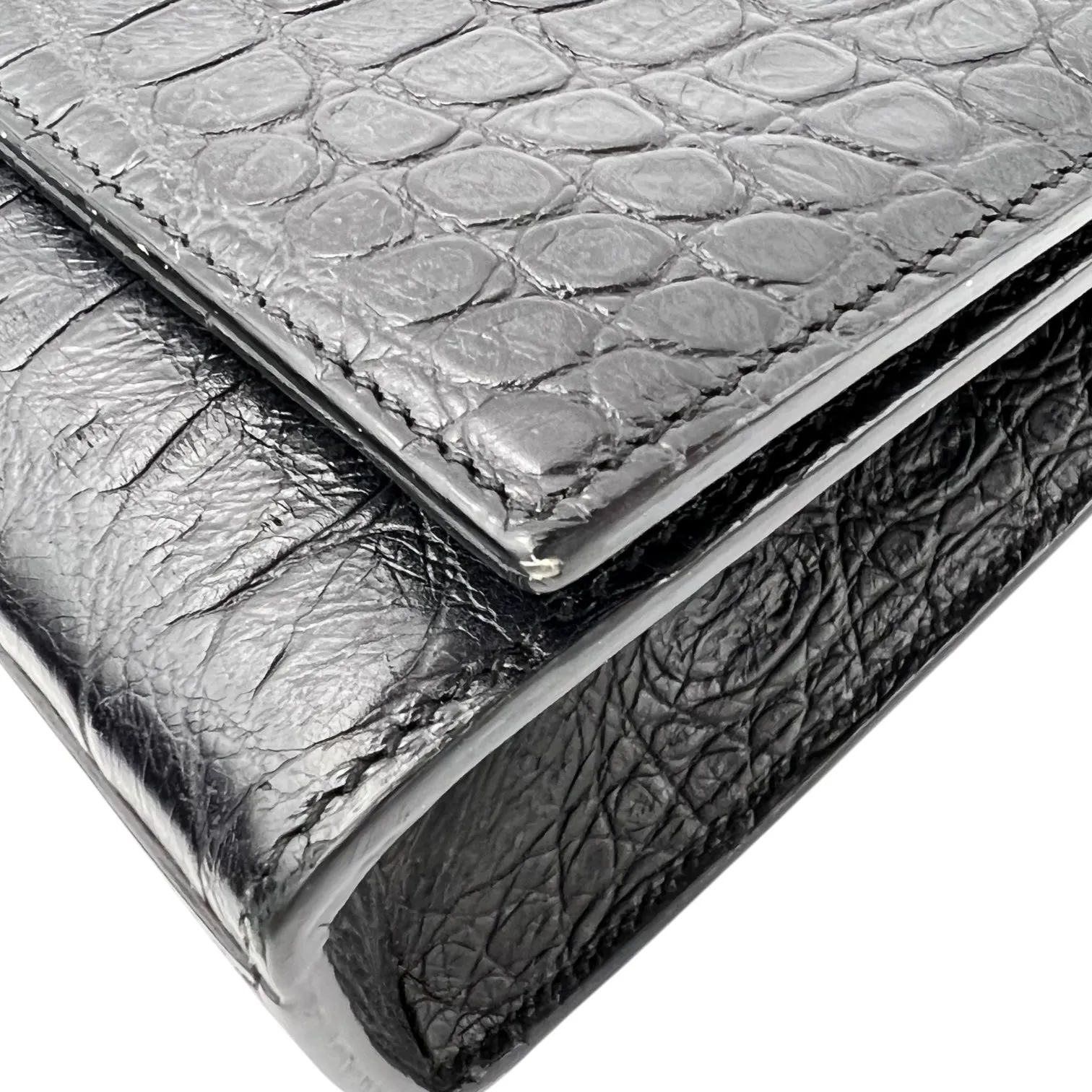 Kate Crossbody Bag Black in Crocodile Embossed Calfskin, Silver hardware