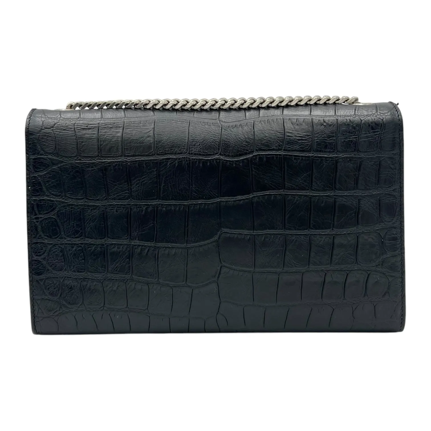Kate Crossbody Bag Black in Crocodile Embossed Calfskin, Silver hardware