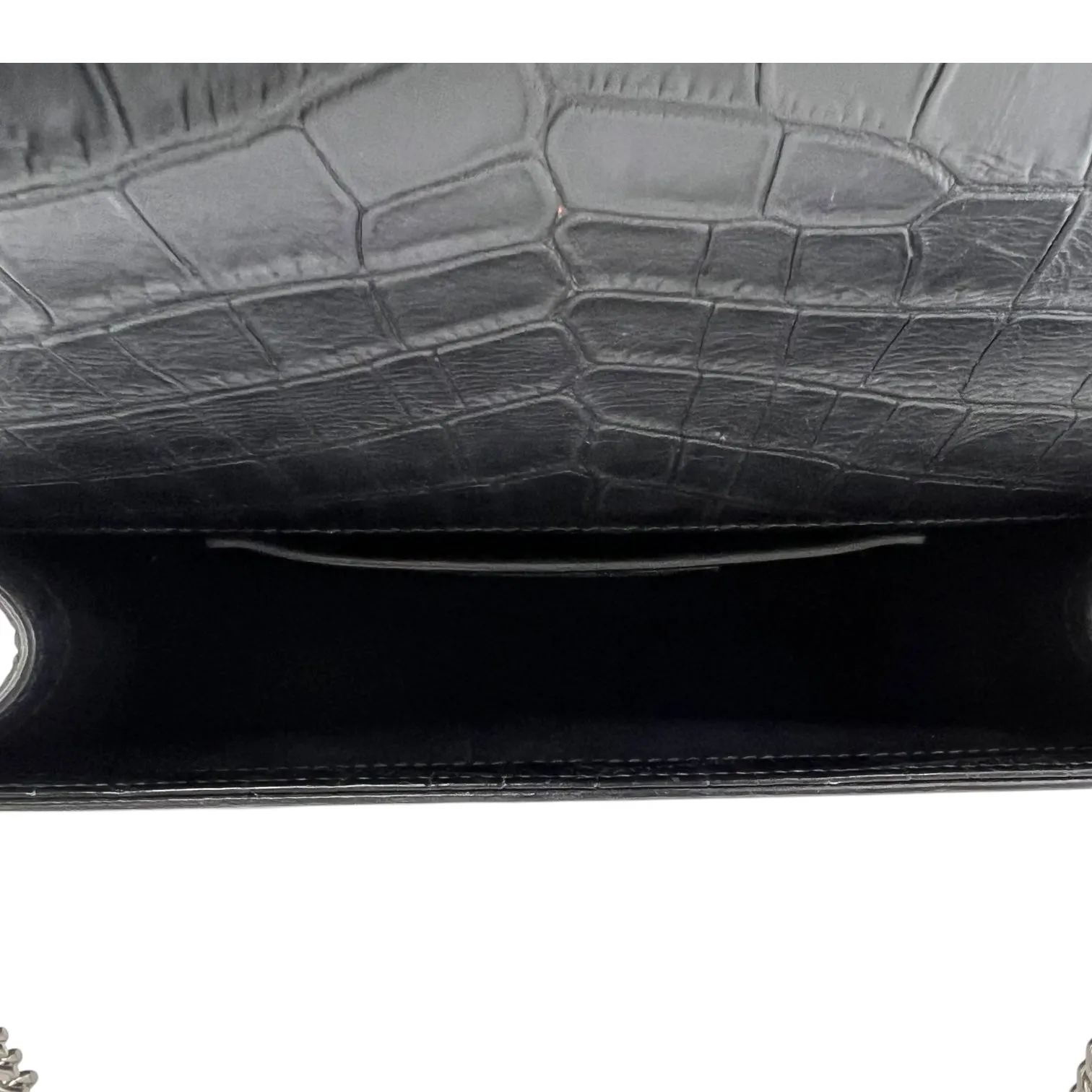 Kate Crossbody Bag Black in Crocodile Embossed Calfskin, Silver hardware