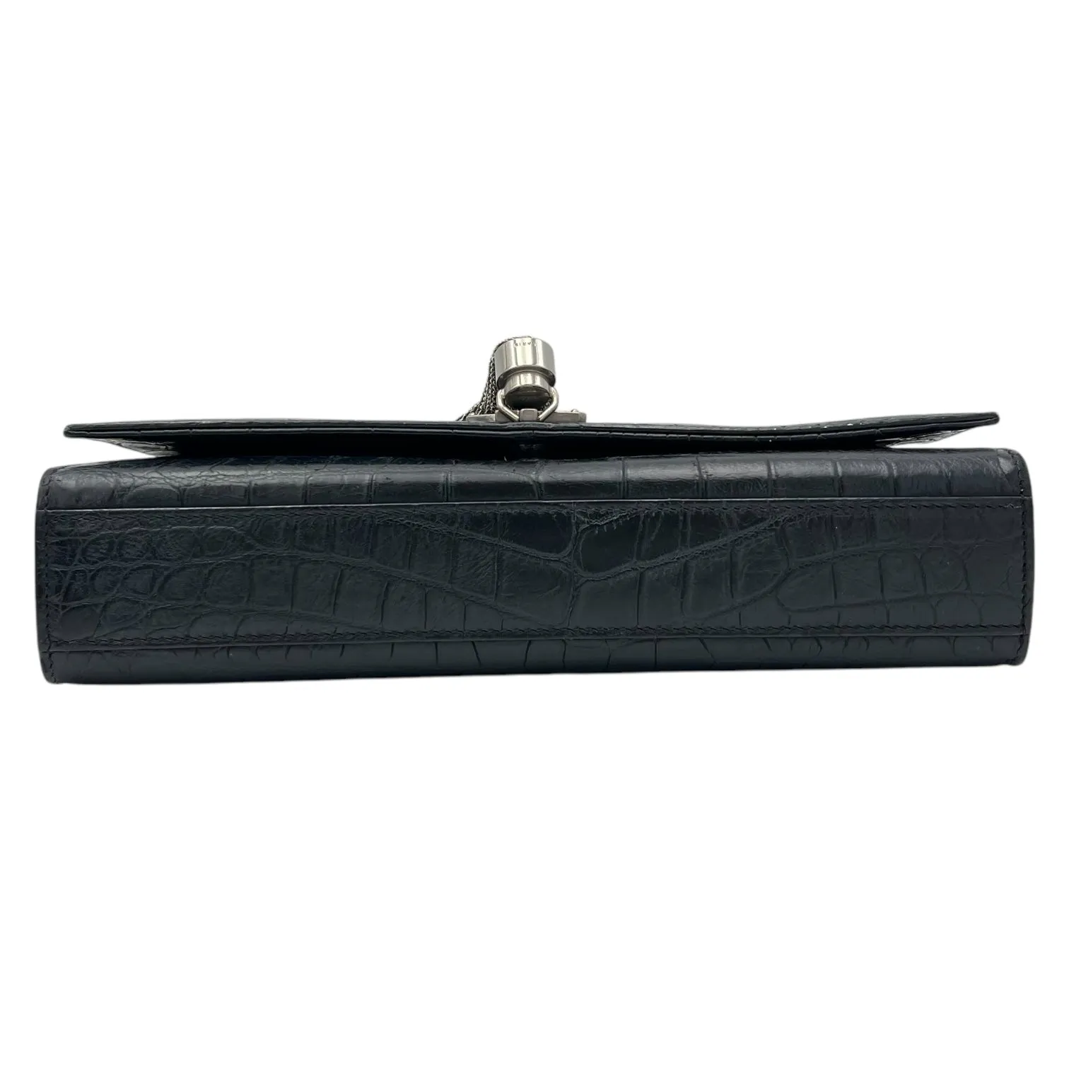Kate Crossbody Bag Black in Crocodile Embossed Calfskin, Silver hardware