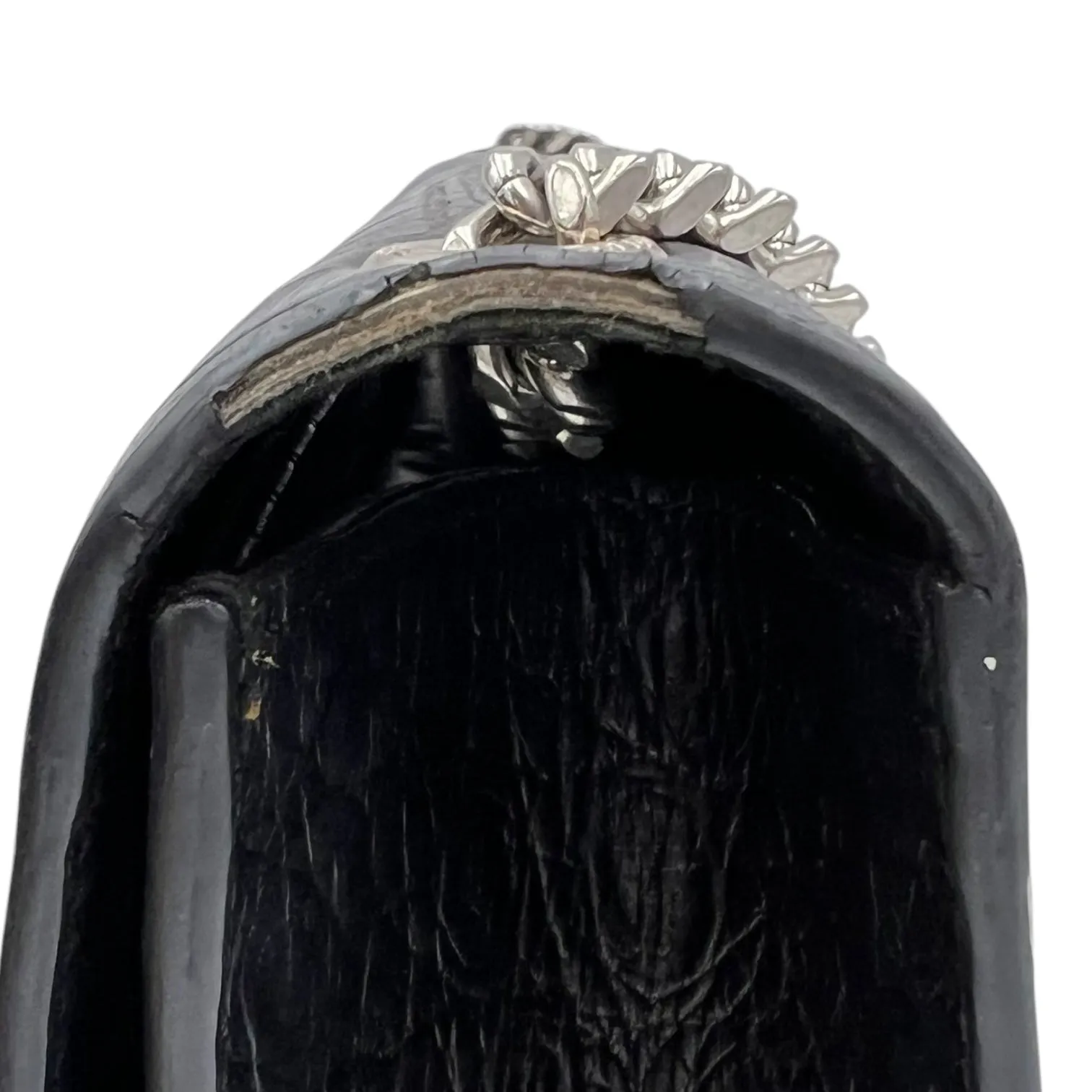 Kate Crossbody Bag Black in Crocodile Embossed Calfskin, Silver hardware