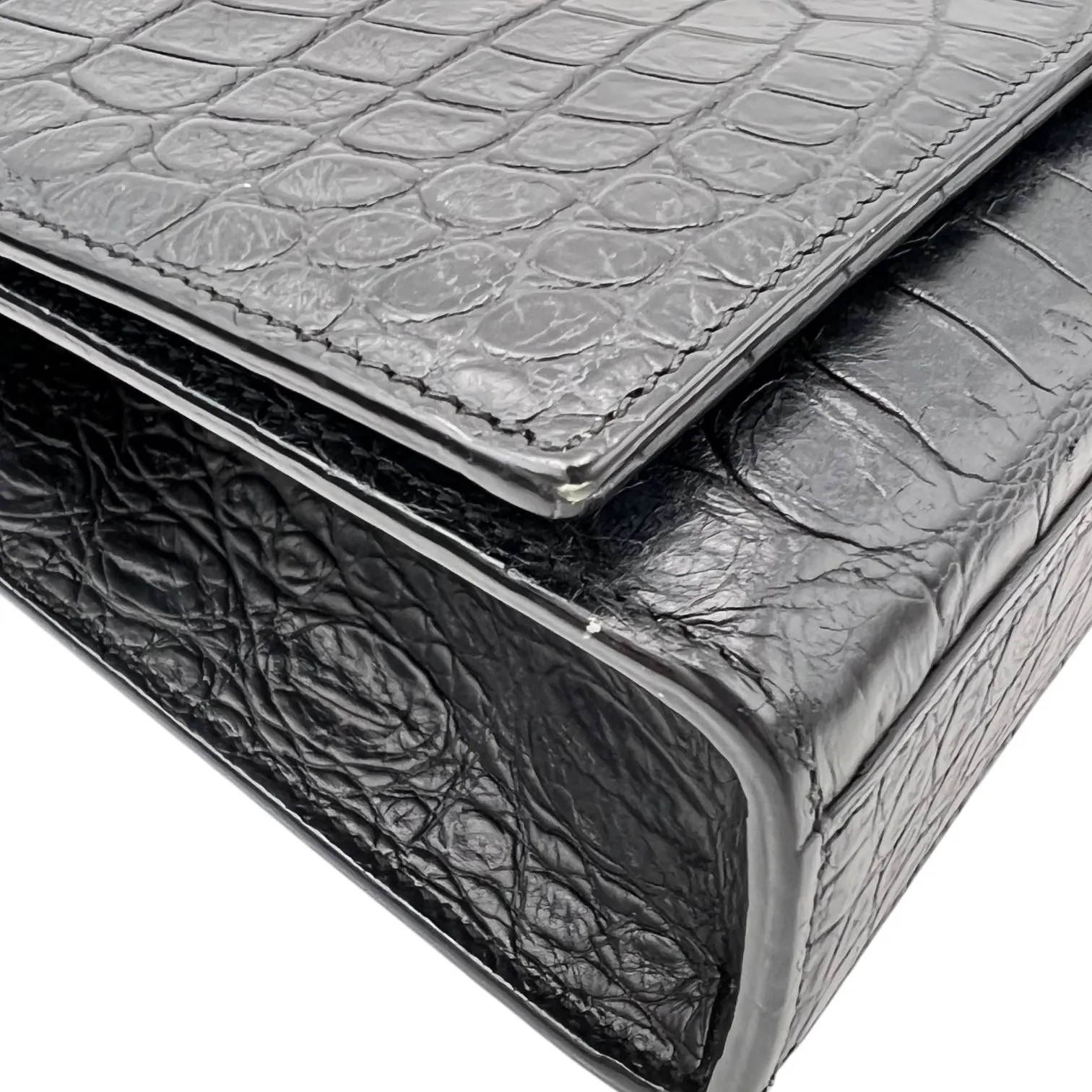 Kate Crossbody Bag Black in Crocodile Embossed Calfskin, Silver hardware