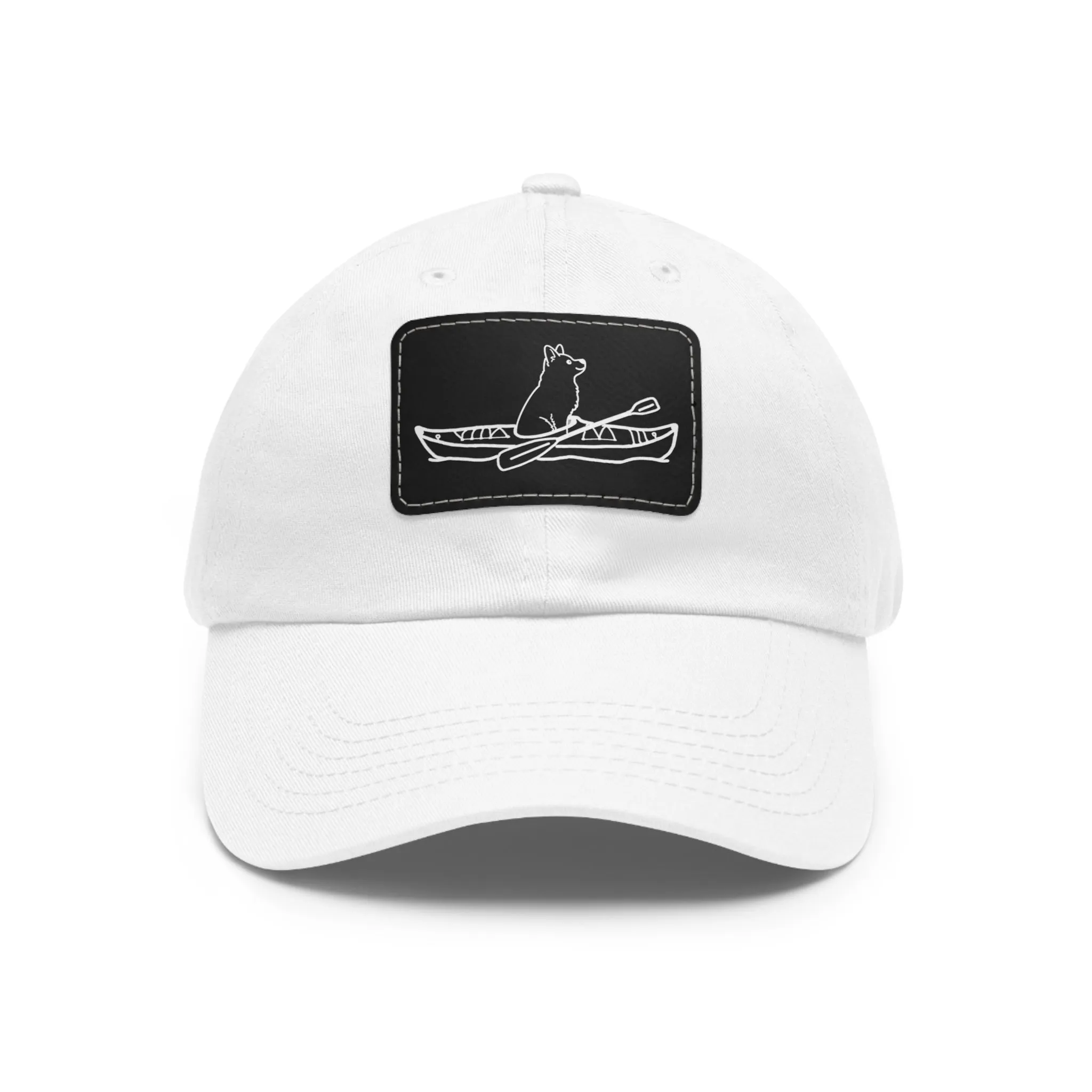 Kayak Dog Husky - Hat with Leather Patch (Rectangle)