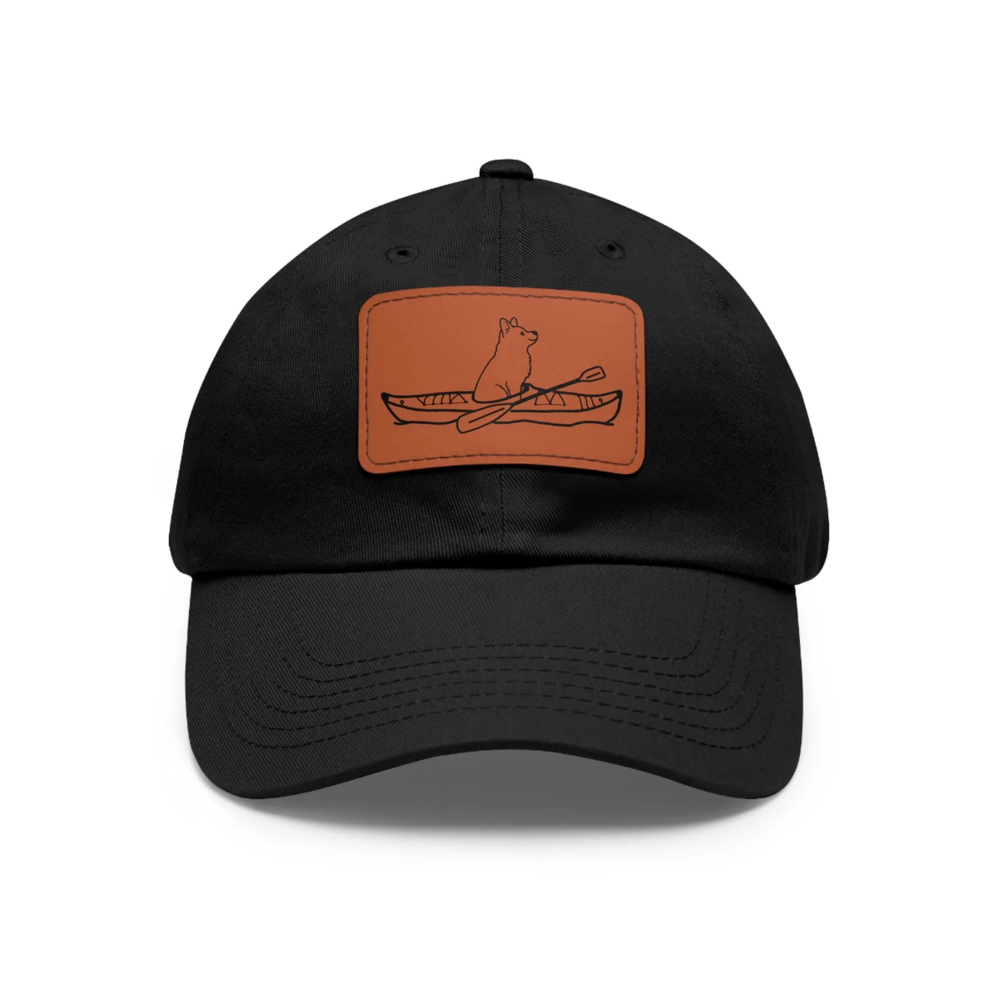 Kayak Dog Husky - Hat with Leather Patch (Rectangle)