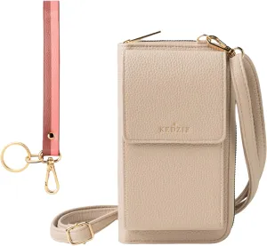 KEDZIE Eclipse Smartphone Crossbody Bag (Cream) & Eclipse Vegan Leather Wristlet Key Chain Holder (Dirty Shirley)