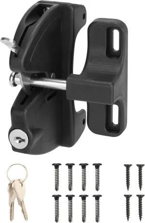 Key Lockable 2 Sided Gate Latch Key,Self Locking Gate Latch Gate Fence Lock for Outdoor Gates,Locking Gate Door Lock Fence Latch Gate Hardware for Metal,Wood,Vinyl Fence,Black Finish