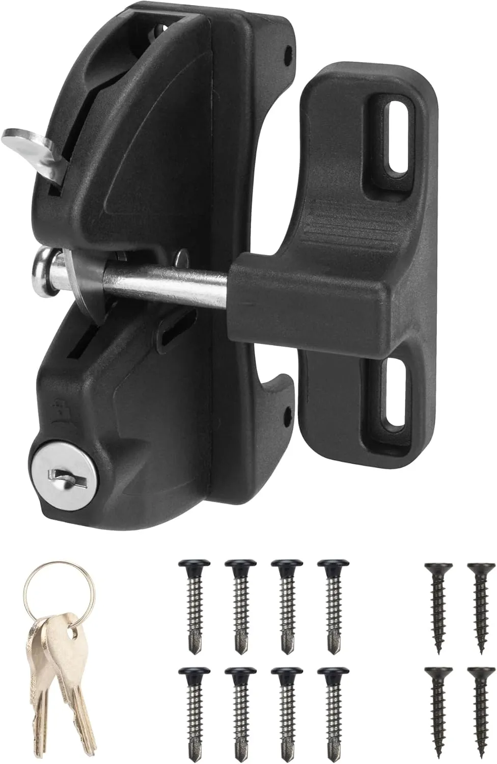 Key Lockable 2 Sided Gate Latch Key,Self Locking Gate Latch Gate Fence Lock for Outdoor Gates,Locking Gate Door Lock Fence Latch Gate Hardware for Metal,Wood,Vinyl Fence,Black Finish