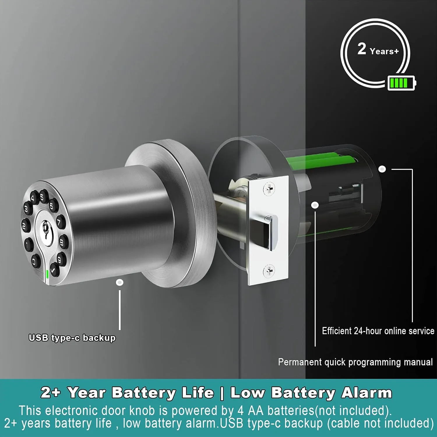 Keypad Door Knob with Key,Keyless Entry Door Lock, Code Locks Door Knob, Auto Lock,50 User Code,Easy to Install,for Home,Office,Hotel,Bedroom,Garage,No Deadbolt