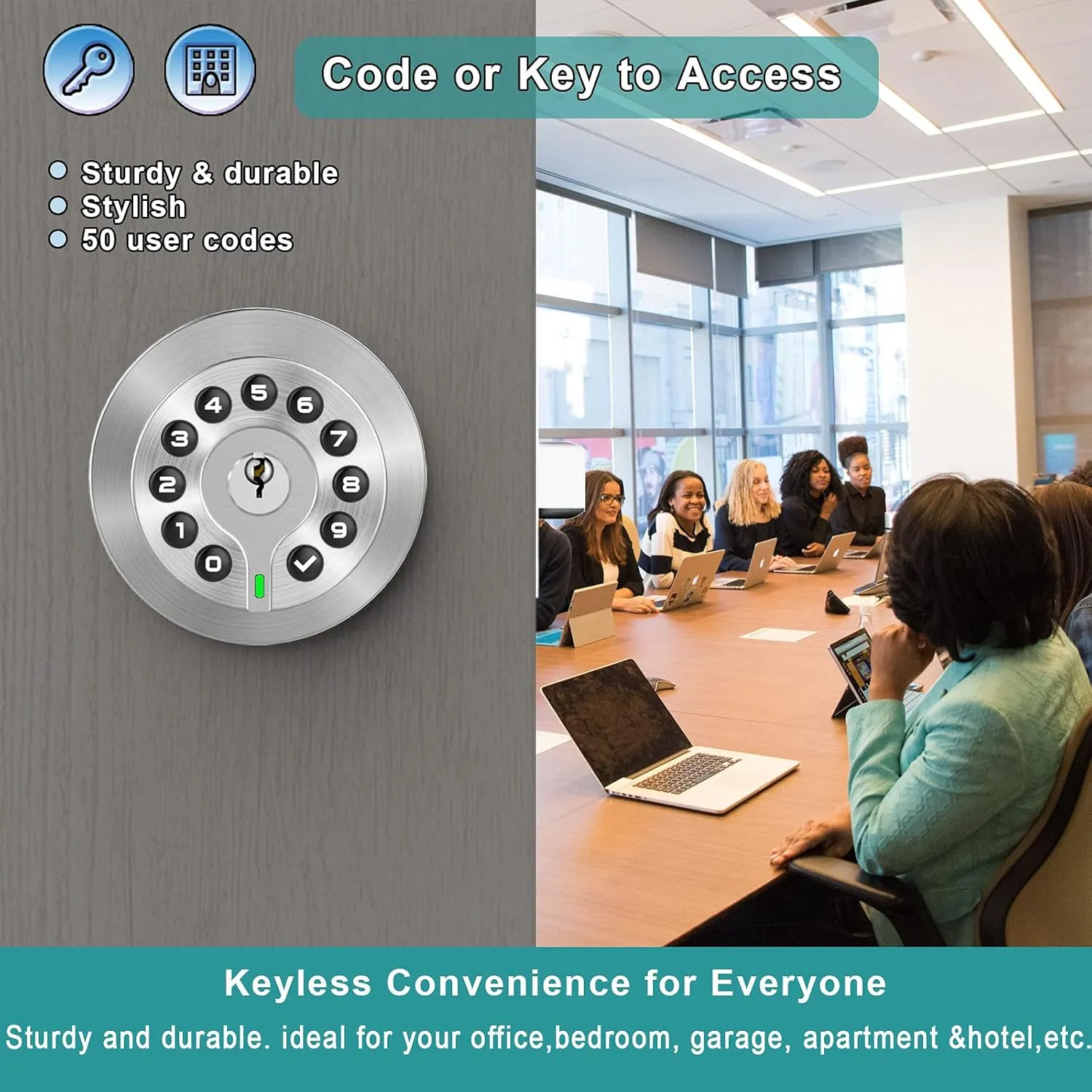 Keypad Door Knob with Key,Keyless Entry Door Lock, Code Locks Door Knob, Auto Lock,50 User Code,Easy to Install,for Home,Office,Hotel,Bedroom,Garage,No Deadbolt