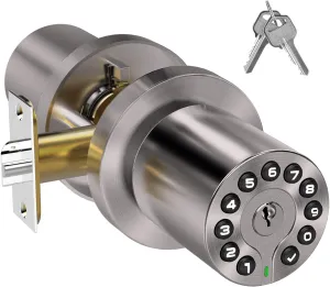 Keypad Door Knob with Key,Keyless Entry Door Lock, Code Locks Door Knob, Auto Lock,50 User Code,Easy to Install,for Home,Office,Hotel,Bedroom,Garage,No Deadbolt